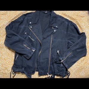 Free People Black Denim Moto Jacket
